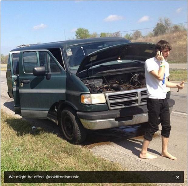 Broken down and calling for help. Via the band's Instagram