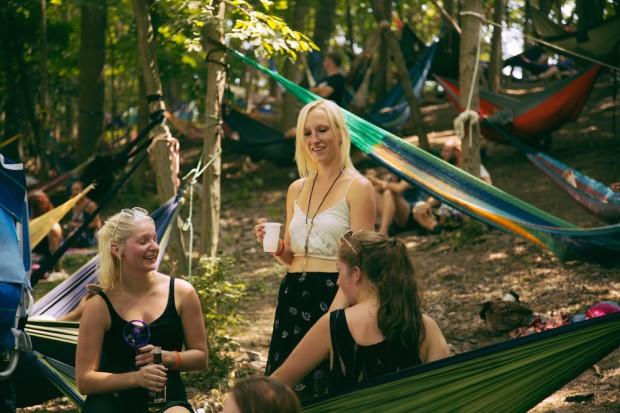 Folkies relax in hammocks Dulcimer Grove at the Philadelphia Folk Fest | Photo by Hope Helmuth | hopehelmuth.com