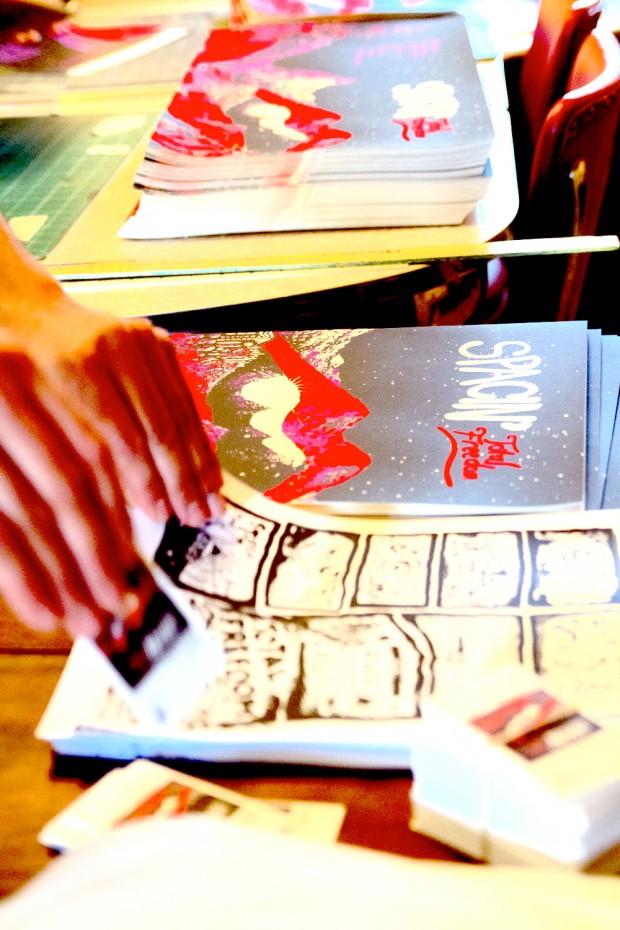 Spacin packaging up the first vinyl edition of Total Freedom | photo by John Vettese